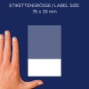 Comparație de dimensiune cu mâna, Articol: 3081, o coală de etichete multifuncționale, Format: 76 x 39 mm, Culoare: Alb?