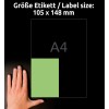 Comparare dimensiuni cu mâna, articol: 3458, o foaie etichete colorate, format: 105 x 148 mm, culoare: verde.