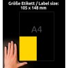 Compararea dimensiunilor cu mâna, Articol: 3459, o coală de etichete colorate, format: 105 x 148 mm, culoare: galben?