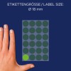Comparație de dimensiune cu mâna, articol: 3597, o foaie de puncte de marcare, format: ⌀ 18 mm, culoare: verde.