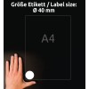 Comparație de dimensiuni cu mâna, Articol: 5080, o foaie de etichete rotunde, detașabile, format: ⌀ 40 mm, culoare: alb?