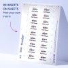 Imaginea arată o foaie de etichete inserabile Avery care conține numele „Paul Meyer”. Pe foaie sunt un total de 90 de inserții, organizate în rânduri și coloane, și o notă care indică posibilitatea de a tipări propriile inserții.