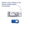 Imaginea prezintă atașamentul SMAG® Power Magnet, ce afișează un accesoriu metalic cu două găuri circulare și o componentă magnetică albastră pentru o susținere sigură.