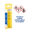 Yellow Avery label remover tube package with hazard pictograms and safety text