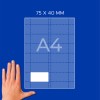 Mână lângă o diagramă pe o foaie A4 cu grilă, un dreptunghi alb și eticheta „75 x 40 mm”?