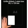 Comparație de mărime cu mâna, articol: L4733REV-25, o foaie de etichete universale, detașabile, format: 99,1 x 139 mm, culoare: alb?