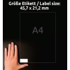 Comparare de dimensiuni cu mâna, Articol: L4736REV-25, o foaie de etichete universale, detașabil, format: 45,7 x 21,2 mm, culoare: alb?