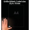 Compararea dimensiunilor cu mâna, Articol: L6008-20, o foaie de etichete tip placă de identificare, format: 25,4 x 10 mm, culoare: argintiu?