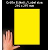 Comparare dimensiuni cu mâna, Articol: L6111-20, o coală de etichete din folie rezistentă la intemperii, format: 210 x 297 mm, culoare: galben?