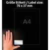 Compararea dimensiunilor cu mâna, articol: L6133-20, o coală de etichete de identificare, format: 70 x 37 mm, culoare: argintiu?