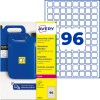 Ambalaj etichetă Avery pentru uz intens cu canistre albastre și grafică cu numărul 96?