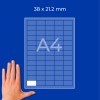 Mână lângă o diagramă albastră cu grilă A4, etichetată 38 x 21,2 mm?