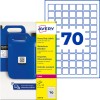 Pachet de etichete Avery pentru uz intens, cu canistre albastre și o ilustrație cu grilă numerotată 70?
