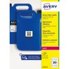 Bidoane din plastic albastre cu etichetă QR lângă ambalajul etichetelor galbene Avery pentru uz intens?