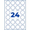 Foaie cu 24 de etichete circulare conturate cu albastru și numărul mare 24 albastru în centru?