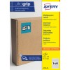 Cutie din carton cu etichetă Avery Ultragrip albastră, ambalaj și bandă cu informații despre produs?
