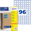 Pachet de etichete multifuncționale Avery Ultragrip, care prezintă 96 de etichete pătrate albastre și ambalajul?