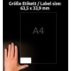 Comparare dimensiuni cu mâna, Articol: L7912-10, o coală de etichete ultra-rezistente, format: 63,5 x 33,9 mm, culoare: alb?