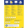 Un grafic informativ despre etichetele reciclate de la Avery. Detaliază diverse produse, sfaturi pentru imprimare și include informații în mai multe limbi, cu un layout care prezintă dimensiunile și tipurile de produse.