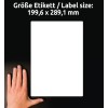 Comparare de dimensiuni cu mâna, Articol: LR7167-100, o coală de etichete de expediere reciclate, Format: 199,6 x 289,1 mm, Culoare: Alb natural