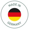 Imaginea prezintă un logo circular cu textul 'MADE IN' deasupra unui steag rotund care reprezintă Germania. Steagul are dungi orizontale negre, roșii și galbene.