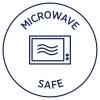 Imaginea afișează un simbol circular cu o pictogramă de microunde în centru, înconjurată de cuvintele „SIGUR PENTRU MICROUNDĂ”, indicând că obiectul poate fi utilizat în siguranță într-un cuptor cu microunde.