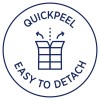 Imaginea afișează un logo circular cu textul 'QUICKPEEL' în partea de sus și 'EASY TO DETACH' în partea de jos, având o ilustrație a unei secțiuni care poate fi desprinsă.