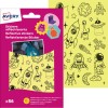 Un pachet de autocolante reflectorizante cu diverse desene inspirate din spațiu, inclusiv rachete, extratereștri, planete și stele, cu ambalaj de culoare galben aprins și roz.